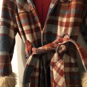Vintage Plaid Fur Coat